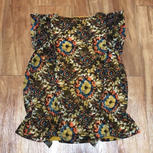 Apt. 9 Colorful Flutter Sleeve Ruffle Peplum Blouse Size Petite Small - Picture 2 of 12